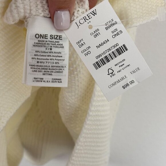 J. Crew Factory NEW Ivory Fisherman Cable-Knit Poncho Sweater One Size BW669 - Picture 9 of 12